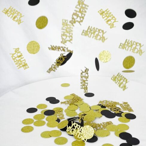 Happy Birthday Confetti, Glitter Gold and Black Birthday Table Scatter Confetti, Polka Dot, Circle Dots Paper Confetti, Birthday Party Decorations for Table Bed Balloon (100 PCS) in Saudi Arabia