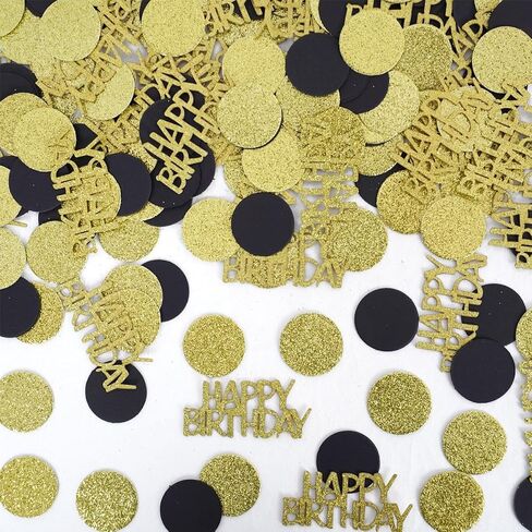 Happy Birthday Confetti, Glitter Gold and Black Birthday Table Scatter Confetti, Polka Dot, Circle Dots Paper Confetti, Birthday Party Decorations for Table Bed Balloon (100 PCS) in Saudi Arabia