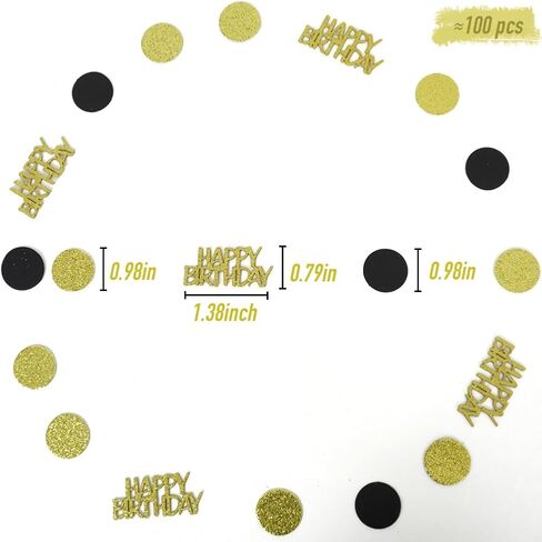 Happy Birthday Confetti, Glitter Gold and Black Birthday Table Scatter Confetti, Polka Dot, Circle Dots Paper Confetti, Birthday Party Decorations for Table Bed Balloon (100 PCS) in Saudi Arabia