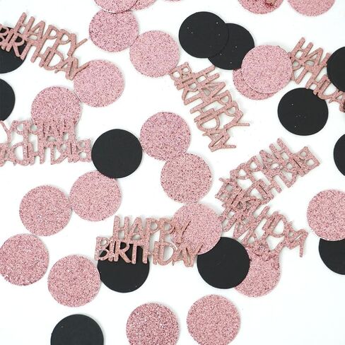 Happy Birthday Confetti, Glitter Gold and Black Birthday Table Scatter Confetti, Polka Dot, Circle Dots Paper Confetti, Birthday Party Decorations for Table Bed Balloon (100 PCS) in Saudi Arabia