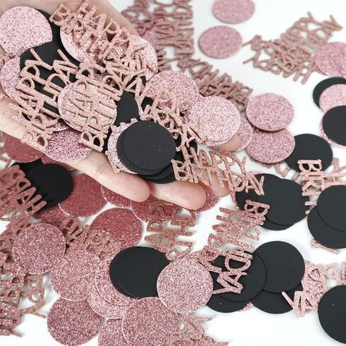 Happy Birthday Confetti, Glitter Gold and Black Birthday Table Scatter Confetti, Polka Dot, Circle Dots Paper Confetti, Birthday Party Decorations for Table Bed Balloon (100 PCS) in Saudi Arabia