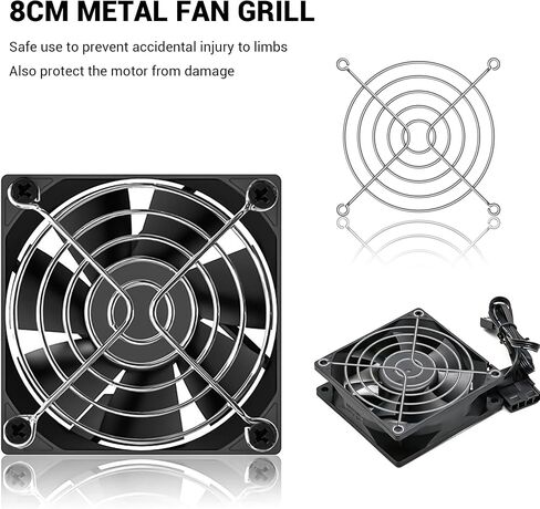Fan Finger Grill 80mm PC Fan Grill Guard, 4 Pack CPU Case Metal Grill Protector Guard with Screw for 80x80mm Fan Protective Cover DIY, PC Computer Case Fans, Exhaust Fans (Silver) in Saudi Arabia