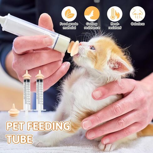 Nipple for Kittens, Pet Feeding Nipples for Nursing 10Pcs Silicone Natural Rubber Nipples Pacifier 2 Needleless Syringes Small Baby Animals Puppies Suitable for Newborn Cat Dog Rabbit Puppy Squirrel in Kuwait