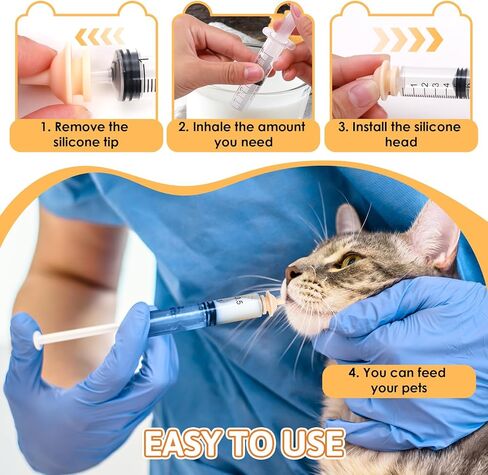 Nipple for Kittens, Pet Feeding Nipples for Nursing 10Pcs Silicone Natural Rubber Nipples Pacifier 2 Needleless Syringes Small Baby Animals Puppies Suitable for Newborn Cat Dog Rabbit Puppy Squirrel in Kuwait