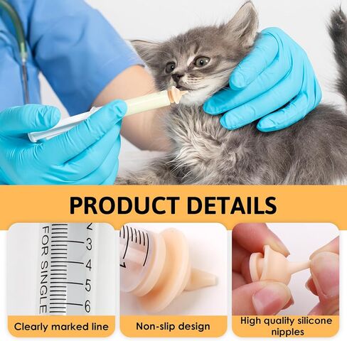 Nipple for Kittens, Pet Feeding Nipples for Nursing 10Pcs Silicone Natural Rubber Nipples Pacifier 2 Needleless Syringes Small Baby Animals Puppies Suitable for Newborn Cat Dog Rabbit Puppy Squirrel in Kuwait