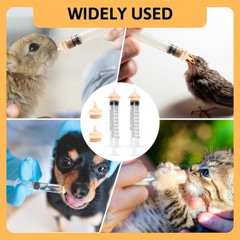 Nipple for Kittens, Pet Feeding Nipples for Nursing 10Pcs Silicone Natural Rubber Nipples Pacifier 2 Needleless Syringes Small Baby Animals Puppies Suitable for Newborn Cat Dog Rabbit Puppy Squirrel in Kuwait