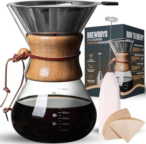 Pour Over Coffee Maker, 8-Cup, 34oz, Double Layer Stainless Steel Filter, Drip Coffee Maker Pour Over High Heat Resistant Glass Coffee Pot, Coffee Dripper Brewer with 40 Paper Filters in Saudi Arabia
