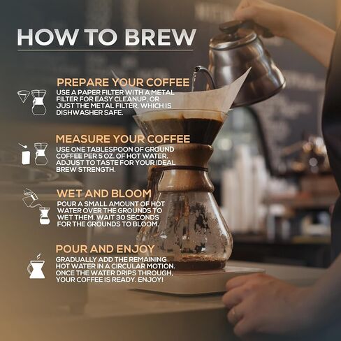 Pour Over Coffee Maker, 8-Cup, 34oz, Double Layer Stainless Steel Filter, Drip Coffee Maker Pour Over High Heat Resistant Glass Coffee Pot, Coffee Dripper Brewer with 40 Paper Filters in Saudi Arabia