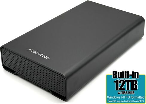 Avolusion PRO-G1 Series USB 3.2 Gen 2 (10Gbps) USB-C External Hard Drive with USB Hub for Windows or MacOS Desktop PC / Laptop (Black) (12TB) (Renewed) in Saudi Arabia