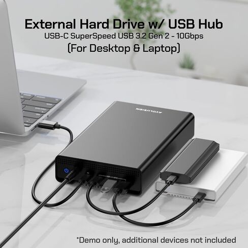 Avolusion PRO-G1 Series USB 3.2 Gen 2 (10Gbps) USB-C External Hard Drive with USB Hub for Windows or MacOS Desktop PC / Laptop (Black) (12TB) (Renewed) in Saudi Arabia