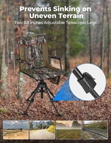 KEMIMOTO Heated Hunting Blind Chair 360 Degree Silent Swivel with 20000mAh Battery, Portable Stable Ground Folding Chair in Saudi Arabia