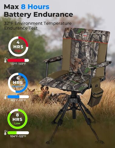 KEMIMOTO Heated Hunting Blind Chair 360 Degree Silent Swivel with 20000mAh Battery, Portable Stable Ground Folding Chair in Saudi Arabia