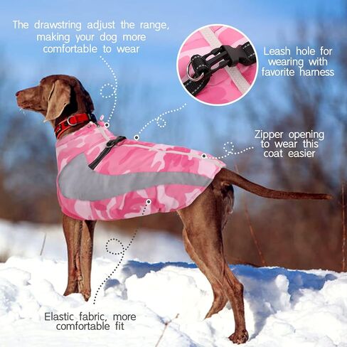 FUAMEY Warm Dog Jacket,Dog Winter Coat with Harness Dog Cold Weather Coats Warm Pet Vest Dog Winter Clothes Waterproof Windproof Dog Snow Jacket with Back Zipper for Small Medium Large Dogs Pink S in Kuwait
