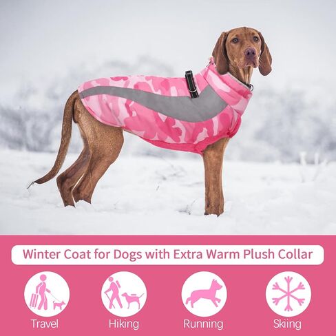 FUAMEY Warm Dog Jacket,Dog Winter Coat with Harness Dog Cold Weather Coats Warm Pet Vest Dog Winter Clothes Waterproof Windproof Dog Snow Jacket with Back Zipper for Small Medium Large Dogs Pink S in Kuwait