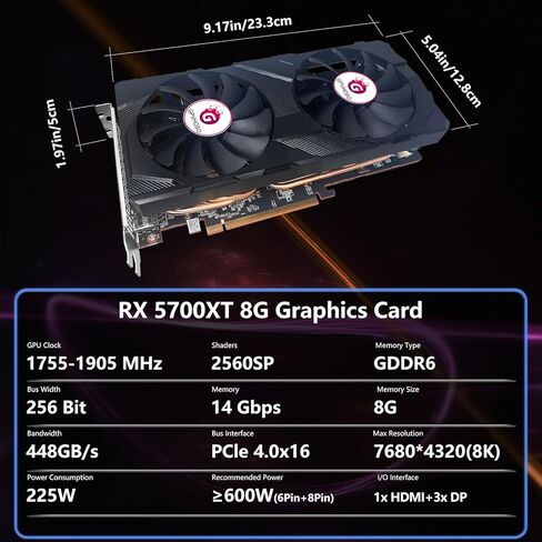 بطاقة رسومات RX 5700 XT، AMD Radeon RX 5700 XT 8GB GDDR6 2560SP 256bit PCI-e 4.0 x16 GPU بطاقات رسومات الكمبيوتر، واجهة HDMI/DisplayPort*3، بطاقات الفيديو تدعم ما يصل إلى 8K in Kuwait