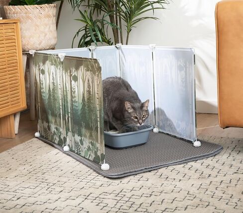 Willow & Duke Extra Large Cat Litter Box Enclosure Shield with Forest Design & Litter Mat - High-Sided Litter Box Splash Guard, Pee Shield, Easy to Clean Scatter Guard for Mess-Free Home in Saudi Arabia