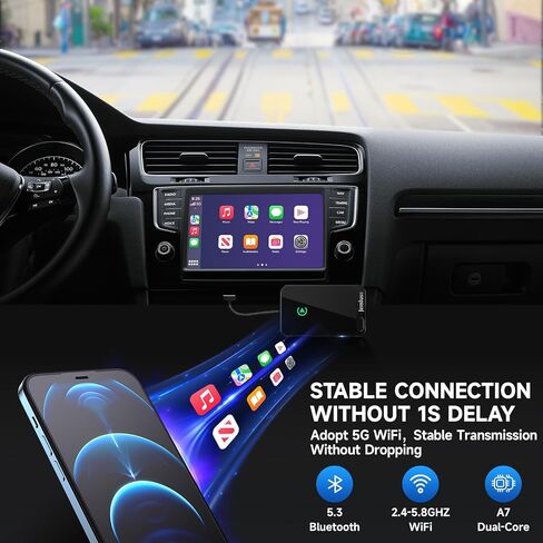 Wireless CarPlay Adapter for Apple - Stable Fast Connection for Convert Factory Wired to Wireless CarPlay Dongle Cars for iPhone - No Latency from iOS 10+ to Screen w/USB C(Matte Black) in Saudi Arabia