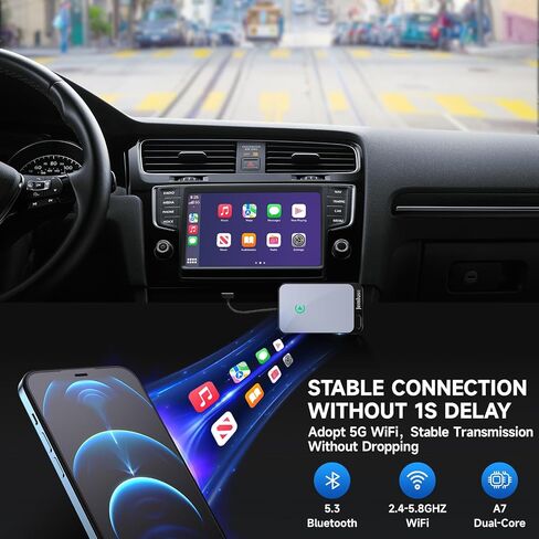 Wireless CarPlay Adapter for Apple - Stable Fast Connection for Convert Factory Wired to Wireless CarPlay Dongle Cars for iPhone - No Latency from iOS 10+ to Screen w/USB C(Matte Black) in Saudi Arabia
