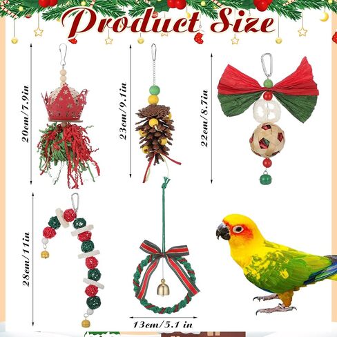 5 قطع من ألعاب طيور عيد الميلاد للببغاوات، لعبة مضغ ببغاء عيد الميلاد، ألعاب معلقة على شكل شجرة عيد الميلاد، ألعاب مضغ صغيرة للببغاء، تشجع على الاستكشاف، غريزة المضغ، حجم صغير متوسط ​​للطيور in Kuwait