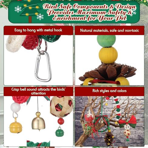5 قطع من ألعاب طيور عيد الميلاد للببغاوات، لعبة مضغ ببغاء عيد الميلاد، ألعاب معلقة على شكل شجرة عيد الميلاد، ألعاب مضغ صغيرة للببغاء، تشجع على الاستكشاف، غريزة المضغ، حجم صغير متوسط ​​للطيور in Kuwait