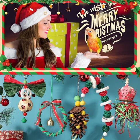 5 قطع من ألعاب طيور عيد الميلاد للببغاوات، لعبة مضغ ببغاء عيد الميلاد، ألعاب معلقة على شكل شجرة عيد الميلاد، ألعاب مضغ صغيرة للببغاء، تشجع على الاستكشاف، غريزة المضغ، حجم صغير متوسط ​​للطيور in Kuwait