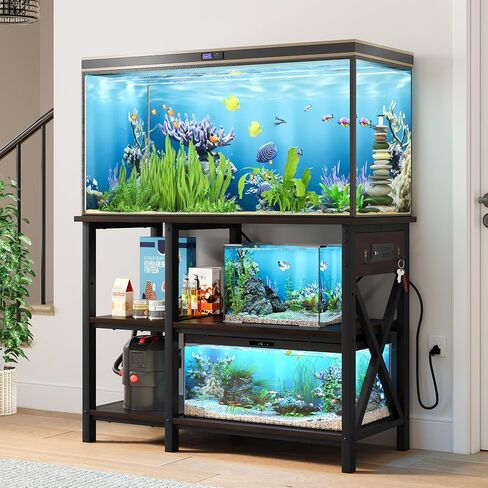 YITAHOME 55-75 Gallon aquarium stand with Power Outlets, Heavy Duty Metal Fish Tank Stand, Cabinet for Fish Tank Accessories Storage suitable for Fish Tank, Turtle Tank, 880LBS Capacity, Brown in Saudi Arabia