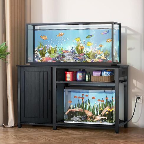 Tatub 55-75 Gallon Fish Tank Stand with Power Outlets, Metal Aquarium Stand with Storage Cabinet, Heavy Duty Large Turtle Tank Stand for Reptile Terrarium, 860LBS Capacity, Black in Kuwait