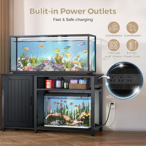 Tatub 55-75 Gallon Fish Tank Stand with Power Outlets, Metal Aquarium Stand with Storage Cabinet, Heavy Duty Large Turtle Tank Stand for Reptile Terrarium, 860LBS Capacity, Black in Kuwait