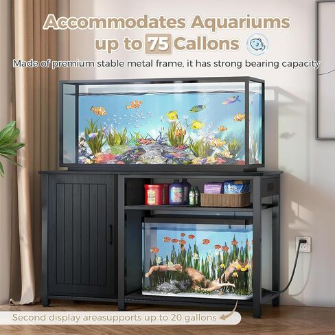Tatub 55-75 Gallon Fish Tank Stand with Power Outlets, Metal Aquarium Stand with Storage Cabinet, Heavy Duty Large Turtle Tank Stand for Reptile Terrarium, 860LBS Capacity, Black in Kuwait