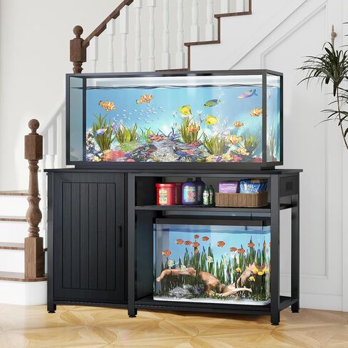 Tatub 55-75 Gallon Fish Tank Stand with Power Outlets, Metal Aquarium Stand with Storage Cabinet, Heavy Duty Large Turtle Tank Stand for Reptile Terrarium, 860LBS Capacity, Black in Kuwait