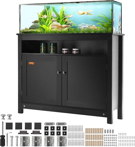 VEVOR Aquarium Stand, 20 Gallon Fish Tank Stand, 25.6 x 16.5 x 31.9 in Steel and MDF Turtle Tank Stand, 167.6 lbs Load Capacity, Reptile Tank Stand with Storage Cabinet and Embedded Power Panel, Black in Saudi Arabia