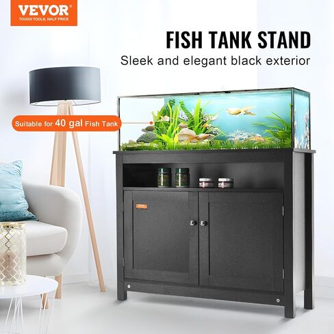 VEVOR Aquarium Stand, 20 Gallon Fish Tank Stand, 25.6 x 16.5 x 31.9 in Steel and MDF Turtle Tank Stand, 167.6 lbs Load Capacity, Reptile Tank Stand with Storage Cabinet and Embedded Power Panel, Black in Saudi Arabia