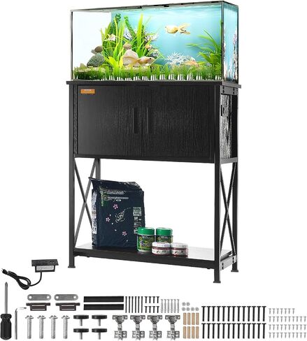 VEVOR Aquarium Stand, 20 Gallon Fish Tank Stand, 25.6 x 16.5 x 31.9 in Steel and MDF Turtle Tank Stand, 167.6 lbs Load Capacity, Reptile Tank Stand with Storage Cabinet and Embedded Power Panel, Black in Saudi Arabia