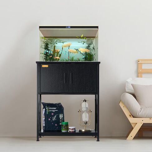 VEVOR Aquarium Stand, 20 Gallon Fish Tank Stand, 25.6 x 16.5 x 31.9 in Steel and MDF Turtle Tank Stand, 167.6 lbs Load Capacity, Reptile Tank Stand with Storage Cabinet and Embedded Power Panel, Black in Saudi Arabia