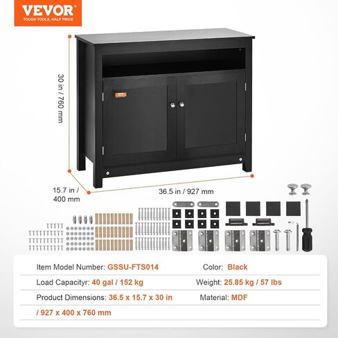 VEVOR Aquarium Stand, 20 Gallon Fish Tank Stand, 25.6 x 16.5 x 31.9 in Steel and MDF Turtle Tank Stand, 167.6 lbs Load Capacity, Reptile Tank Stand with Storage Cabinet and Embedded Power Panel, Black in Saudi Arabia