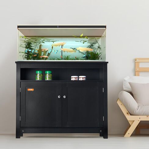 VEVOR Aquarium Stand, 20 Gallon Fish Tank Stand, 25.6 x 16.5 x 31.9 in Steel and MDF Turtle Tank Stand, 167.6 lbs Load Capacity, Reptile Tank Stand with Storage Cabinet and Embedded Power Panel, Black in Saudi Arabia