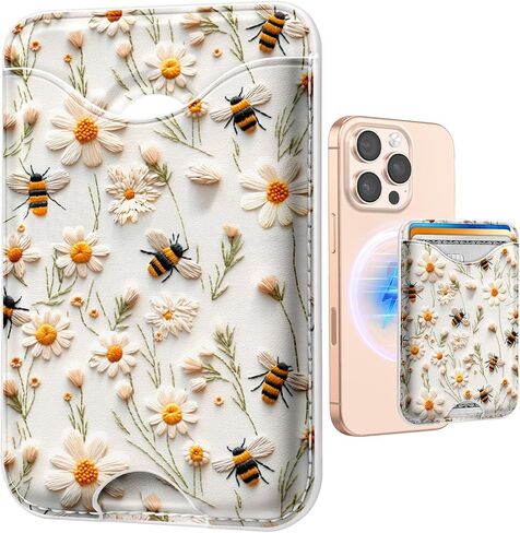 Shorogyt Compatible with Magsafe Wallet Magnetic Card Holder - Floral Honey Phone Wallets for Women Teen Girls Cute Pattern for iPhone 16/15/14/13/12 Series Slim for Apple Mag RFID Magnet, Fit 3 Cards in Kuwait