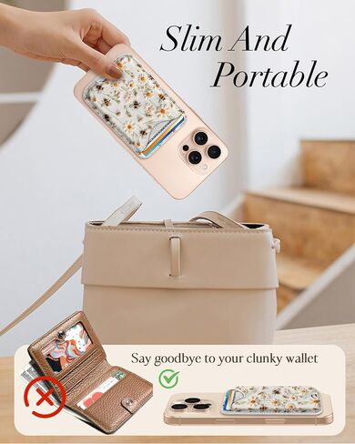 Shorogyt Compatible with Magsafe Wallet Magnetic Card Holder - Floral Honey Phone Wallets for Women Teen Girls Cute Pattern for iPhone 16/15/14/13/12 Series Slim for Apple Mag RFID Magnet, Fit 3 Cards in Kuwait