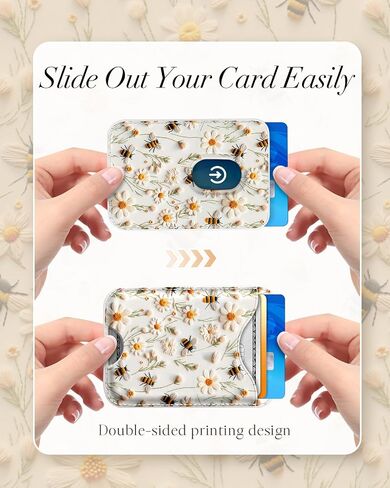 Shorogyt Compatible with Magsafe Wallet Magnetic Card Holder - Floral Honey Phone Wallets for Women Teen Girls Cute Pattern for iPhone 16/15/14/13/12 Series Slim for Apple Mag RFID Magnet, Fit 3 Cards in Kuwait