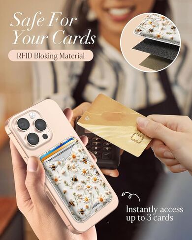 Shorogyt Compatible with Magsafe Wallet Magnetic Card Holder - Floral Honey Phone Wallets for Women Teen Girls Cute Pattern for iPhone 16/15/14/13/12 Series Slim for Apple Mag RFID Magnet, Fit 3 Cards in Kuwait