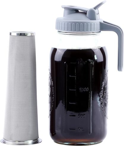 Cold Brew Coffee Maker 64 Oz Mason Jar Cold Brew Pitcher With Strainer Half Gallon Wide Mouth Glass Iced Coffee Maker With Spout Lids 2 Quart Glass Pitcher For Fridge, Sun Tea, Lemonade, Cold Brew in Kuwait