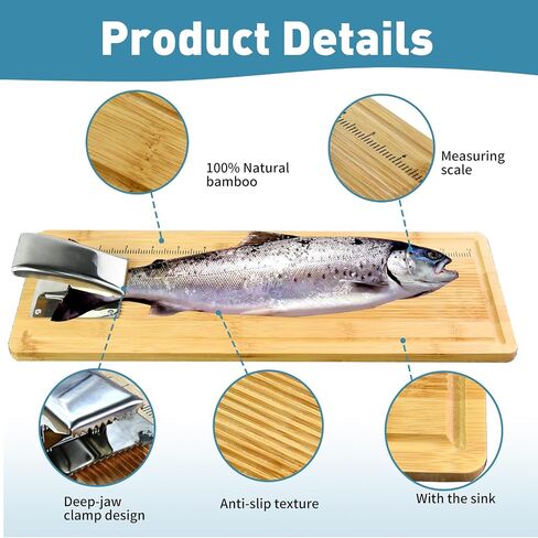 Fish Cleaning Board, Portable Fish Fillet Board with Clamp Bamboo Fishing Measuring Cutting Board Gifts for Fisherman 17.7 Inch in Saudi Arabia