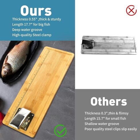 Fish Cleaning Board, Portable Fish Fillet Board with Clamp Bamboo Fishing Measuring Cutting Board Gifts for Fisherman 17.7 Inch in Saudi Arabia