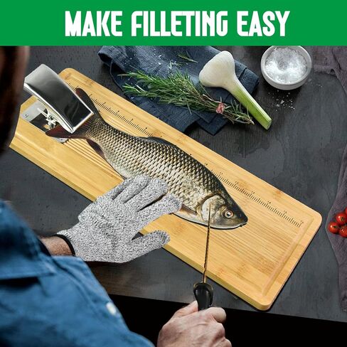 Fish Cleaning Board, Portable Fish Fillet Board with Clamp Bamboo Fishing Measuring Cutting Board Gifts for Fisherman 17.7 Inch in Saudi Arabia