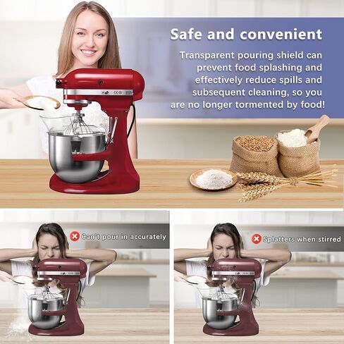 KSMBLPS Pouring Shield مناسب لوعاء المطبخ 5.5، 6، 7، 8 لتر من الفولاذ المقاوم للصدأ (القطر بين 9.1 إلى 9.6 بوصة)، ملحقات خلاط حامل الوعاء الواقي من الرذاذ، استبدال مجاني لمدة ثلاث سنوات in Kuwait