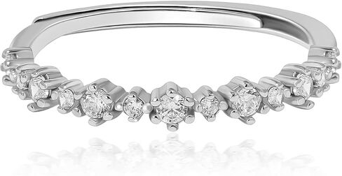 خاتم تراص من الفضة الإسترليني الماسي للنساء خاتم زفاف بسيط قابل للتكديس خاتم وعد الزفاف مقاس قابل للتعديل (فضي) in Kuwait