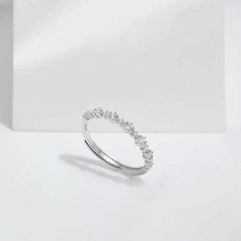 خاتم تراص من الفضة الإسترليني الماسي للنساء خاتم زفاف بسيط قابل للتكديس خاتم وعد الزفاف مقاس قابل للتعديل (فضي) in Kuwait