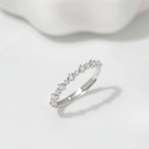 خاتم تراص من الفضة الإسترليني الماسي للنساء خاتم زفاف بسيط قابل للتكديس خاتم وعد الزفاف مقاس قابل للتعديل (فضي) in Kuwait