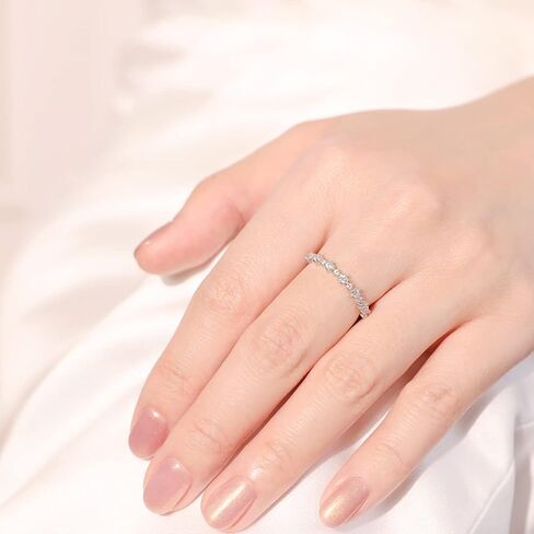 خاتم تراص من الفضة الإسترليني الماسي للنساء خاتم زفاف بسيط قابل للتكديس خاتم وعد الزفاف مقاس قابل للتعديل (فضي) in Kuwait