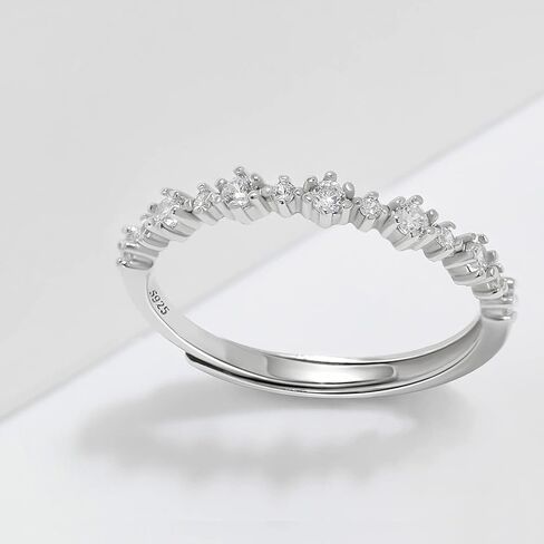 خاتم تراص من الفضة الإسترليني الماسي للنساء خاتم زفاف بسيط قابل للتكديس خاتم وعد الزفاف مقاس قابل للتعديل (فضي) in Kuwait